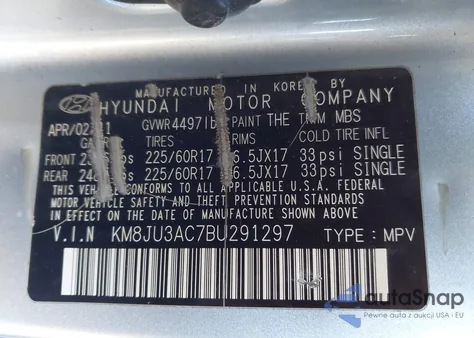 2011 Hyundai Tucson Gls from USA, damaged, VIN KM8JU3AC7BU291297